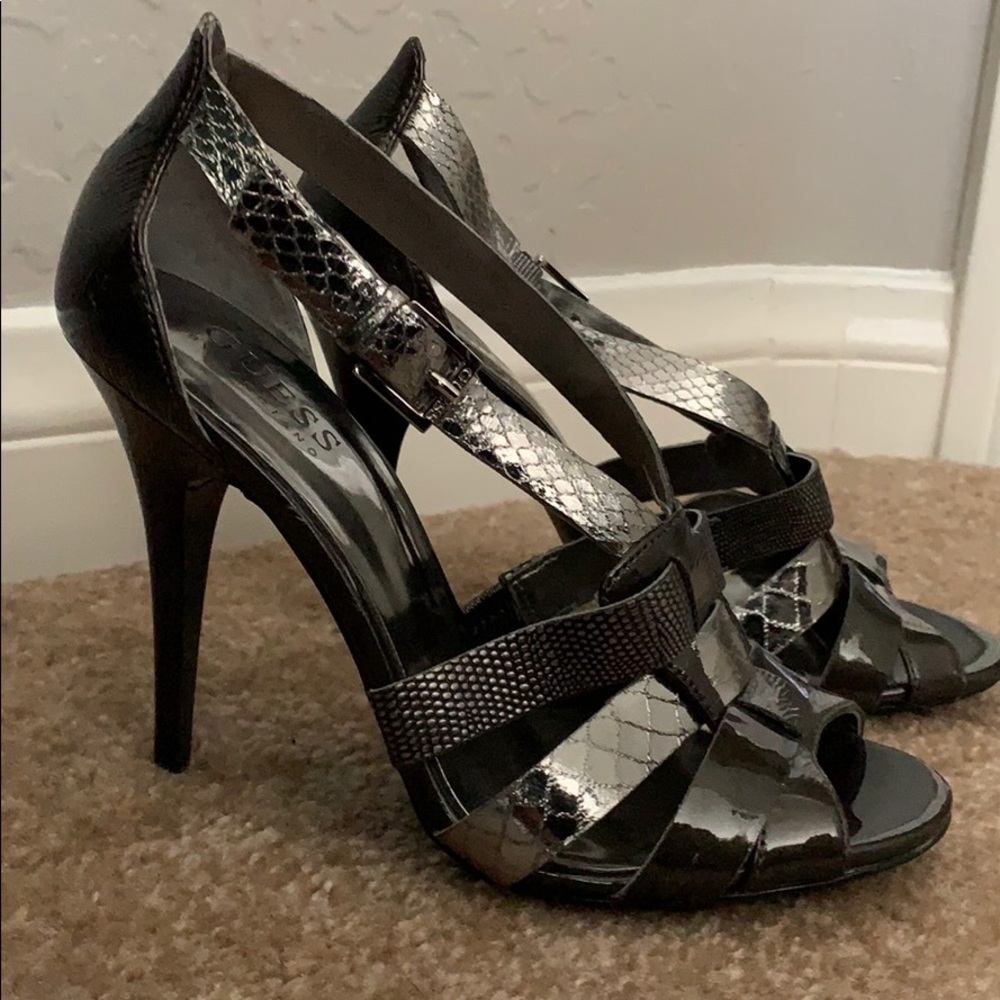 Guess size 5 gunmetal pewter heels